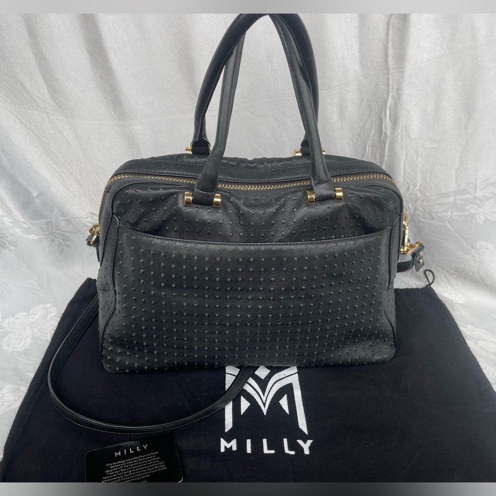 Milly leather satchel with shoulder strap and dust bag and card